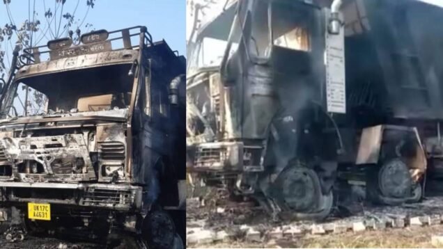 dumper burnet after hit by high tension line