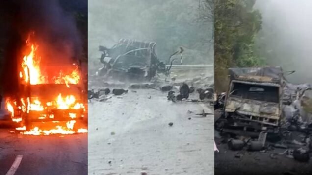 fire in cylinder truck , dozens of gas cylinder blasts