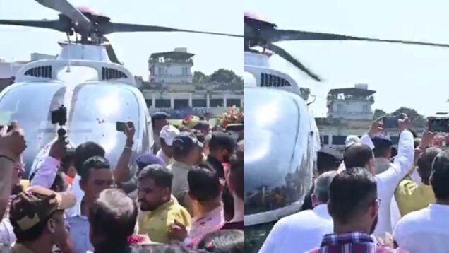 bjp workers rush toward chopper, major mishap averted